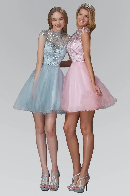 Chiffon Tie Dye Cocktail Dress-Elizabeth K - GS2044 Jeweled Illusion High Neck Tulle Dress