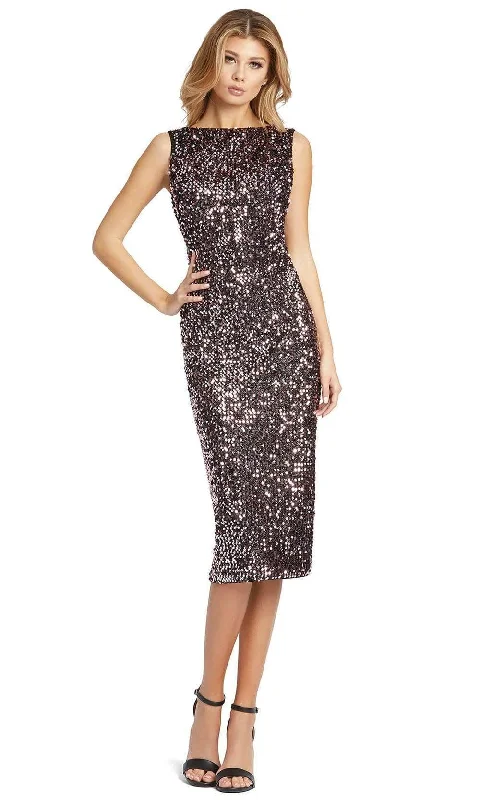 Midi Formal Cocktail Dress-Ieena Duggal - 26438 High Bateau Neck Plunge Cowl Back Sequin Dress