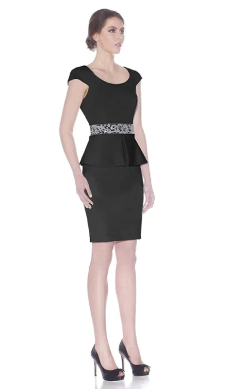 J'Adore Dresses - J7050 Short Dress With Peplum and Beaded Waistband Accent