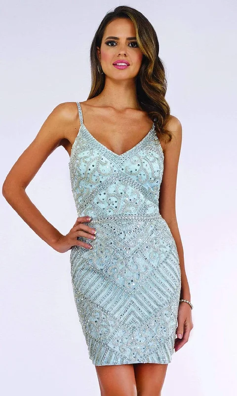 Lara Dresses - 29480 Beaded V Neck Cutout Back Cocktail Dress