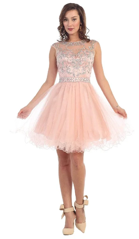 Trendy High Neck Cocktail Dress-May Queen - Beaded Illusion Tulle Cocktail Dress