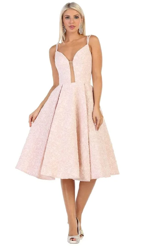 Midi Formal Cocktail Dress-May Queen - RQ7699 Plunging Sweetheart A-Line Cocktail Dress