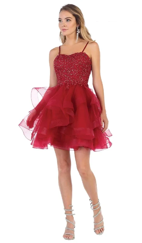 Silk Beaded Cocktail Dress-May Queen - RQ7720 Appliqued Sweetheart Bodice A-Line Dress