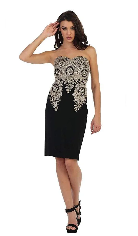 May Queen - Strapless Metallic Lace Cocktail Dress MQ1439 - 1 pc Black In Size 6 Available