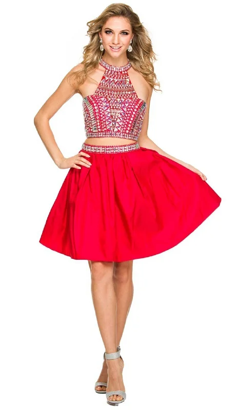 Ruffle Mini Cocktail Dress-Nox Anabel - 6053 Gem Embellished Halter Two-Piece Cocktail Dress