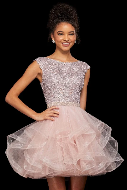 Sexy One Shoulder Cocktail Dress-Sherri Hill - Beaded Bateau Ruffled A-Line Cocktail Dress 53109