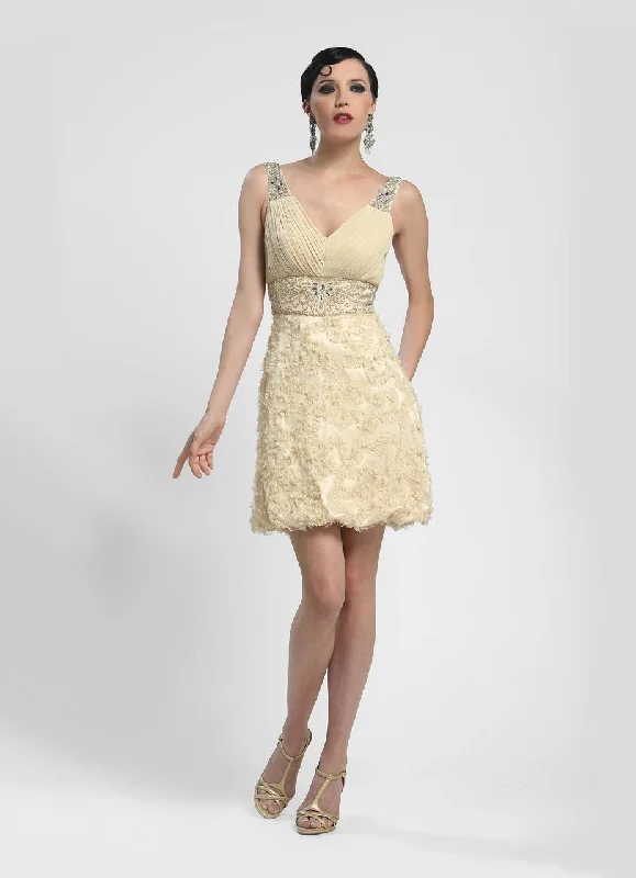 Prom Sexy Cocktail Dress-Sue Wong - Embellished V-Neck Column Dress N4172