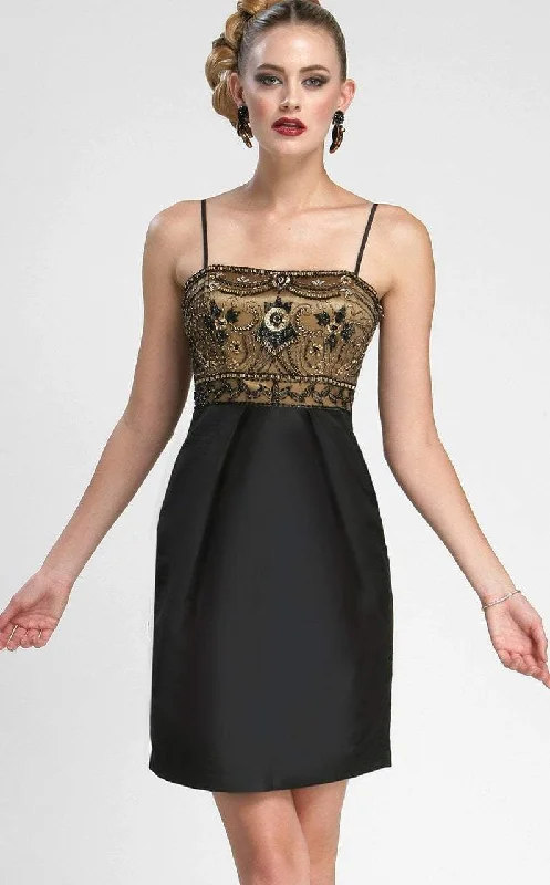 Vintage Petite Cocktail Dress-Sue Wong - N3434 Sleeveless Embellished Bodice Empire Taffeta Dress