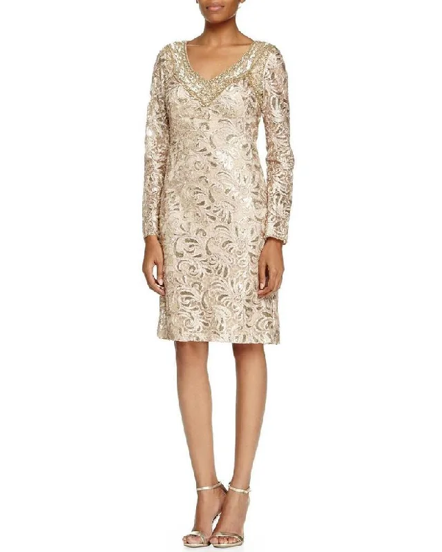 Embroidered Petite Cocktail Dress-Sue Wong Sequined Paisley V-Neck Cocktail Dress N5115 - 2 pcs Beige in Sizes 0 and 8 Available