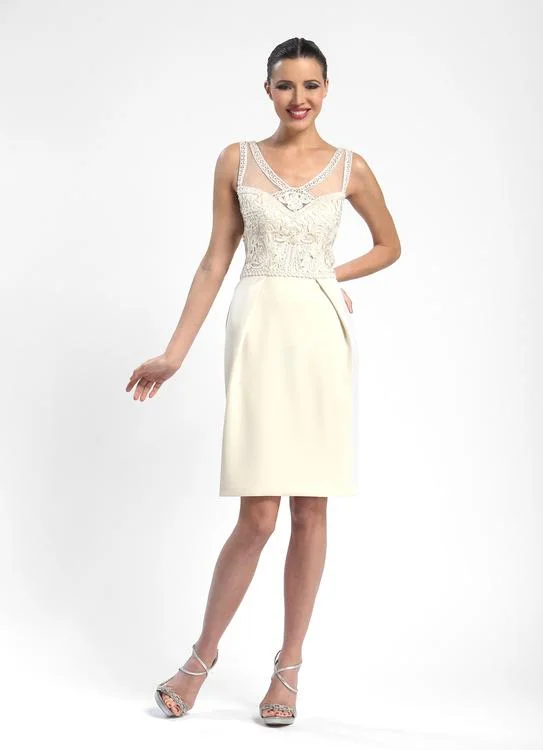 Evening Cocktail Dress-Sue Wong Sleeveless V-neck Beaded Cocktail Dress in Ivory N5200