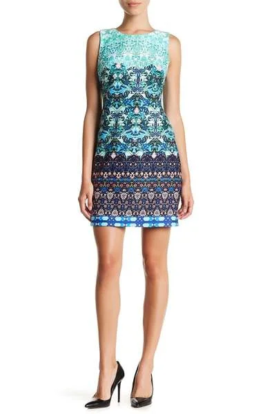 Women Sequin Cocktail Dress-Taylor - Multi-Print Scuba Dress 9173MJ - 1 pc Turq Multi In Size 8 Available