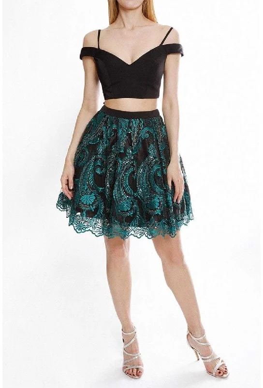 Geometric Teens Cocktail Dress-Terani Couture - 1825H7934 Two-Piece Embroidered Lace Cocktail Dress