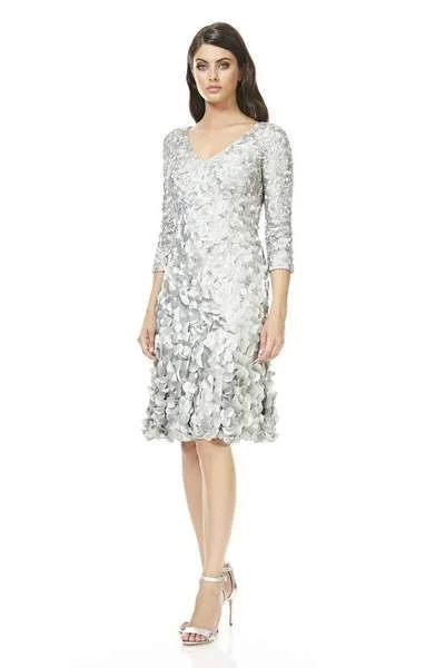 Trendy Satin Cocktail Dress-Theia - Quarter Sleeve Petal Ornate A-Line Cocktail Dress 883099 - 1 pc Mist In Size 6 Available