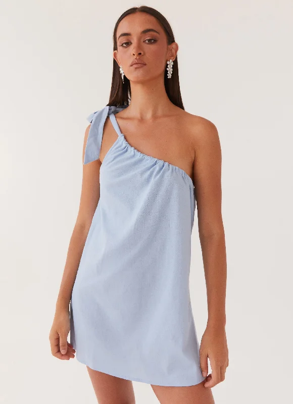 Halter Pink Mini Dresses-Art Of Waves Linen Mini Dress - Cerulean