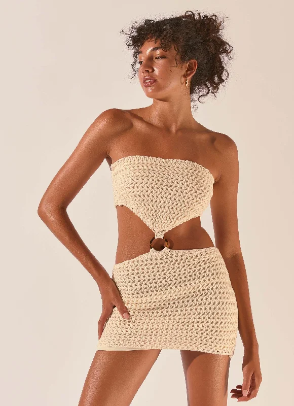 Sexy Beach Mini Dresses-Balmy Nights Crochet Mini Dress - Seashell