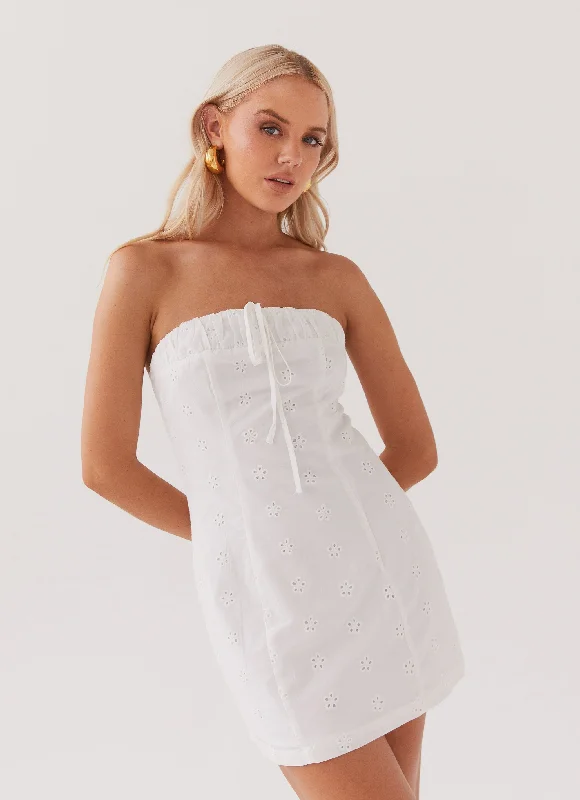 Beaded Formal Mini Dresses-Bronwyn Broderie Mini Dress - White