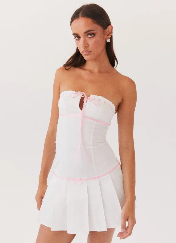 Vintage Mini Dresses-Candy Coated Bustier Mini Dress - Pink Ribbon