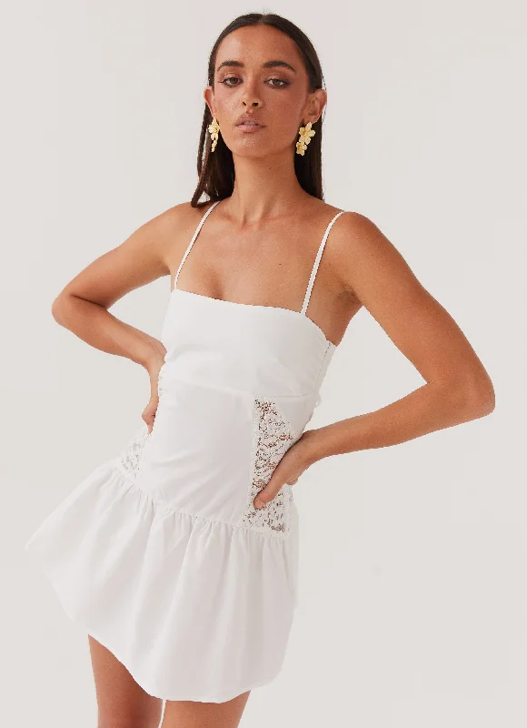 Off Shoulder White Mini Dresses-Cotton Cloud Mini Dress - White