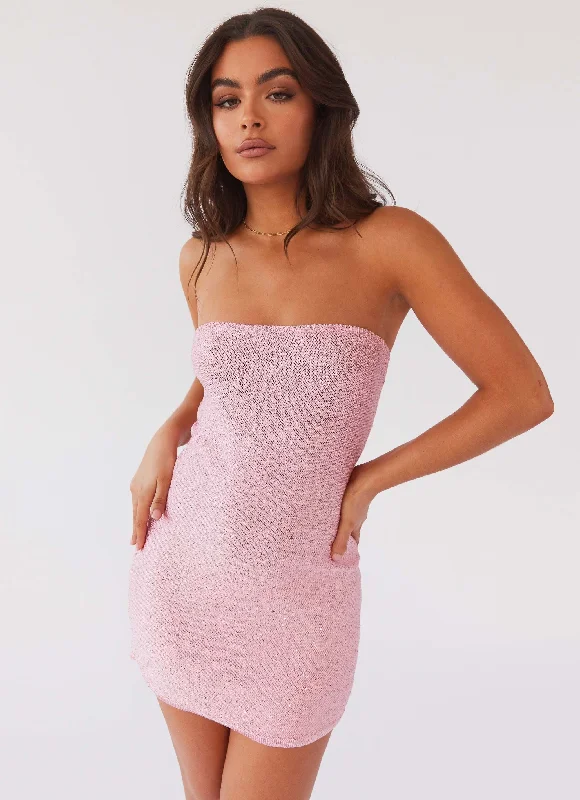 Trendy Purple Mini Dresses-Dance The Night Tube Knit Mini Dress - Pink Dusk