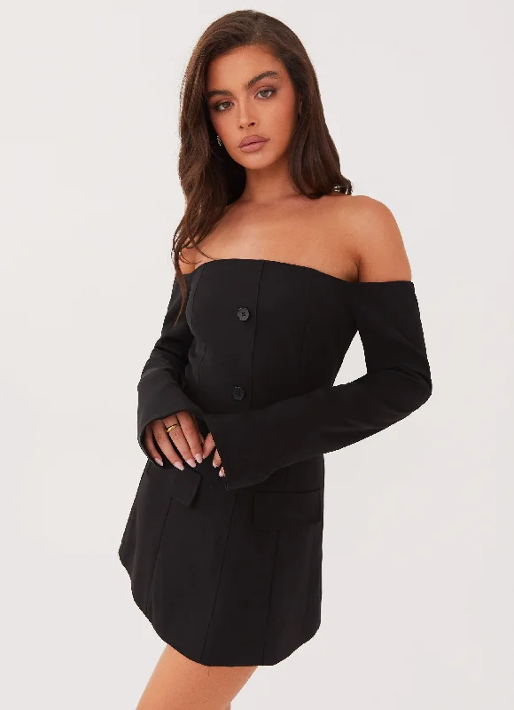 Embroidered Formal Mini Dresses-Dominique Blazer Mini Dress - Black