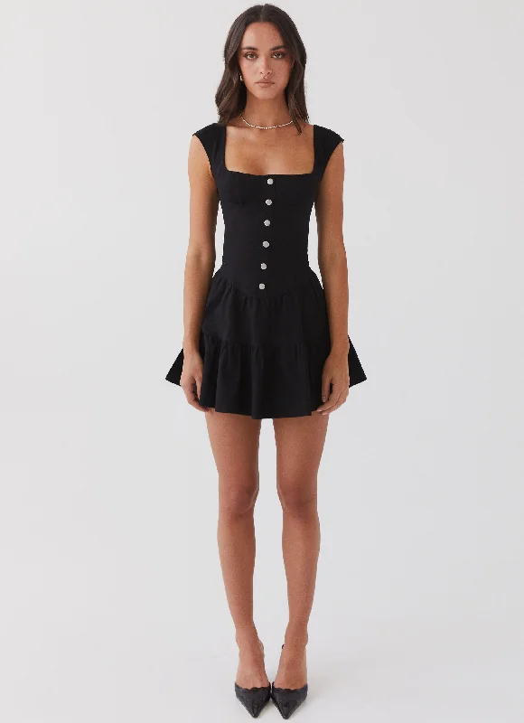 Women Casual Mini Dresses-Isabella Denim Bustier Dress - Black