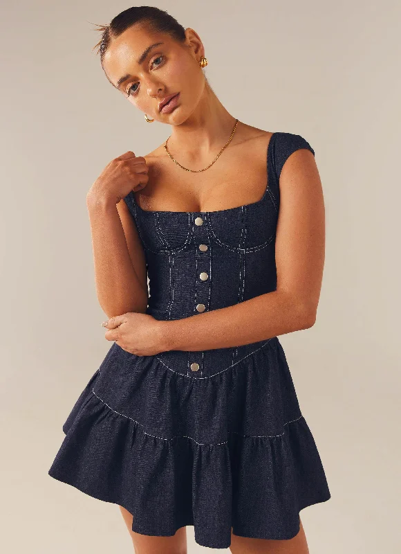 Knit Club Mini Dresses-Isabella Denim Bustier Dress - Indigo