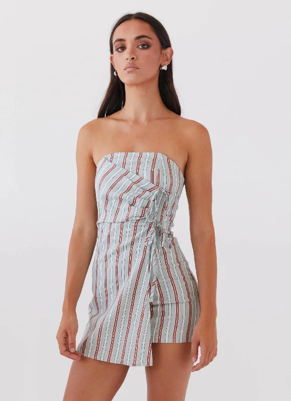 Leather Party Mini Dresses-Lavinia Linen Tube Mini Dress - Coastal Stripe