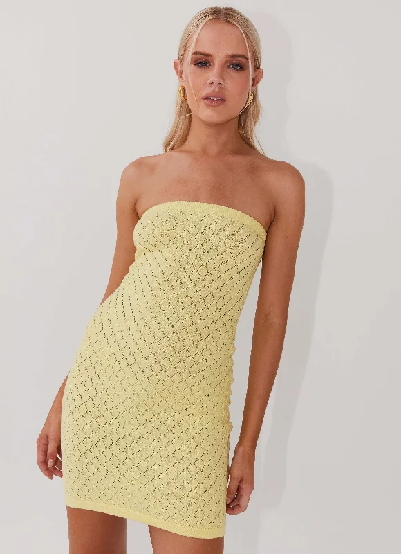 High Neck Party Mini Dresses-Lifeline Knit Tube Mini Dress - Lemon