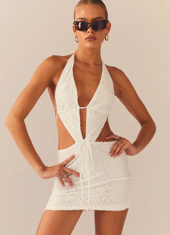 Cotton Club Mini Dresses-Not For The Faint Of Heart Lace Mini Dress - Ivory