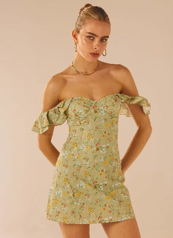 Sexy Beaded Mini Dresses-The Chateau Mini Dress - Sage Floral