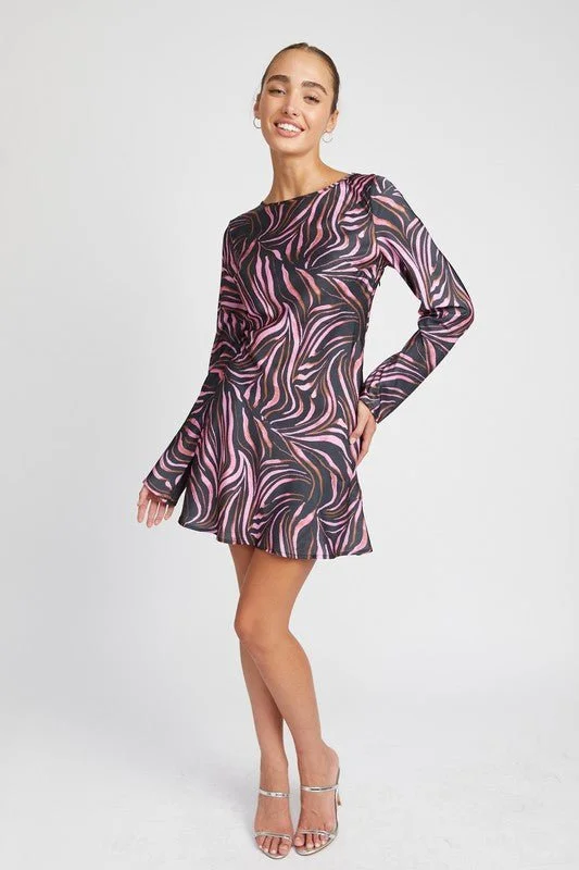 Red Silk Mini Dresses-Zebra Print Mini Dress